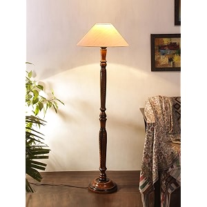 off-white coolie cotton shade floor lamp with wooden base - height 5375 inches  elegant decorative lamp for bedroom living room study area bedside office amp interiors  ideal for gifting