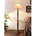Off-White Coolie Cotton Shade Floor Lamp with Wooden Base - Height 53.75 Inches | Elegant Decorative Lamp for Bedroom, Living Room, Study Area, Bedside, Office &amp; Interiors | Ideal for Gifting
