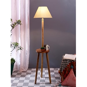 off-white cotton conical wooden floor lamp -2014x5575inches -tripod natural