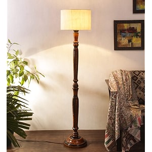 amdhomecotton shade floor lamp with wooden base - height 567 inches off-white  elegant decorative night lamp for bedroom living room study room bedside office amp home decor  ideal for gifting