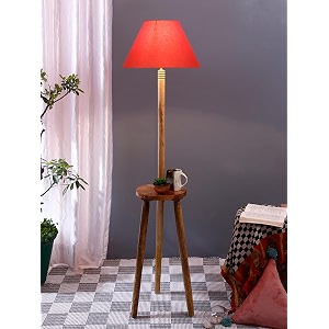 orange cotton conical wooden floor lamp -23-14x5575inches -tripod natural