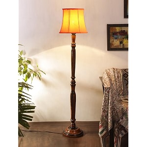 cotton shade floor lamp with wooden base - height 56 inches orange  stylish decorative lamp for bedroom living room study bedside office amp warm home interiors  cone ideal for gifting