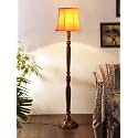 Cotton Shade Floor Lamp with Wooden Base - Height 56 Inches, Orange | Stylish Decorative Lamp for Bedroom, Living Room, Study, Bedside, Office &amp; Warm Home Interiors | Cone, Ideal for Gifting