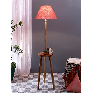 pink jute conical wooden floor lamp -29-14x5575inches -tripod natural