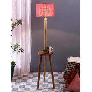 pink jute drum wooden floor lamp -10-12x567inches -tripod natural