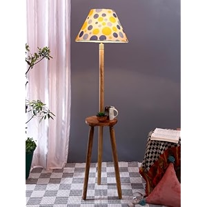 amdhome printed cotton conical wooden floor lamp -37-14x5575inches -tripod natural