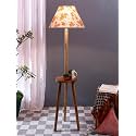 Printed Cotton Conical Wooden Floor Lamp -33-(14x55.75inches) -Tripod Natural