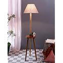 Printed Cotton Conical Wooden Floor Lamp -34(14x55.75inches) -Tripod Natural