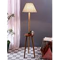 Printed Cotton Conical Wooden Floor Lamp -36-(14x55.75inches) -Tripod Natural
