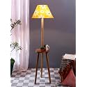 Printed Cotton Conical Wooden Floor Lamp -38-(14x55.75inches) -Tripod Natural
