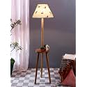 Printed Cotton Conical Wooden Floor Lamp -35-(14x55.75inches) -Tripod Natural