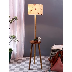 amdhome printed cotton drum wooden floor lamp -17 12x567inches -tripod natural