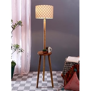 amdhome printed cotton drum wooden floor lamp -16 12x567inches -tripod natural