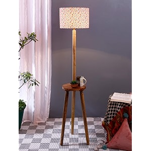 printed cotton drum wooden floor lamp -15 12x567inches -tripod natural