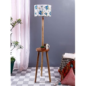 printed cotton drum wooden floor lamp -13-12x567inches -tripod natural