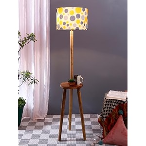 amdhome printed cotton drum wooden floor lamp -19 12x567inches -tripod natural