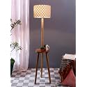 AMDHOME Printed Cotton Drum Wooden Floor Lamp -16 (12x56.7inches) -Tripod Natural