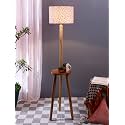 Printed Cotton Drum Wooden Floor Lamp -15 (12x56.7inches) -Tripod Natural