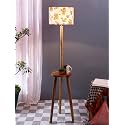 Printed Cotton Drum Wooden Floor Lamp -14 (12x56.7inches) -Tripod Natural