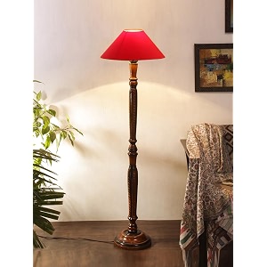 red coolie cotton shade floor lamp with wooden base - height 5375 inches  stylish decorative night lamp for bedroom living room study room bedside table amp office  ideal for gifting