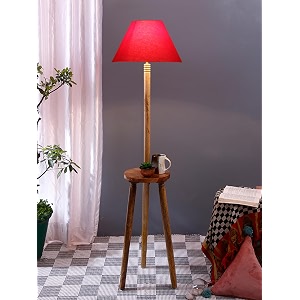 red cotton conical wooden floor lamp -22-14x5575inches -tripod natural
