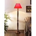 AMDHOMECotton Shade Floor Lamp with Wooden Base - Height 55.75 Inches, Red | Elegant Lighting for Bedroom, Living Room, Bedside, Study Room, Office &amp; Home Interiors | Night Lamp, Ideal for Gifting