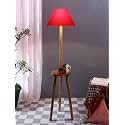 Red Cotton Conical Wooden Floor Lamp -22-(14x55.75inches) -Tripod Natural