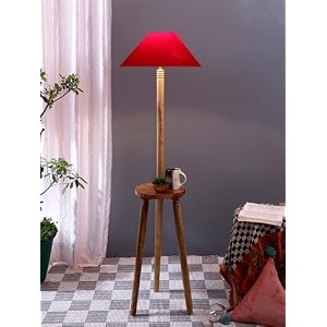 red cotton coolie floor lamp -47 13x5375 inches-tripod natural