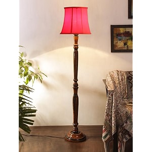 cotton shade floor lamp with wooden base - height 56 inches red  designer ambient lighting for bedroom living room bedside study area office amp home decoration  cone ideal for gifting