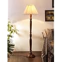 Straight Pleated Off-White Cotton Shade Floor Lamp with Wooden Base - Height 54.8 Inches | Modern Elegant Lamp for Bedroom, Living Room, Study Room, Bedside &amp; Office Decor | Ideal for Gifting