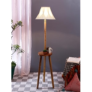 vintage cotton curtain pleated shade wood floor lamp -4012x548inches-tripod natural