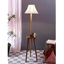 Vintage Cotton Curtain Pleated Shade Wood Floor Lamp -40(12x54.8inches)-Tripod Natural