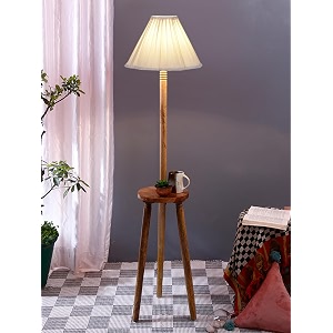 vintage cotton shade wood floor lamp -44-12x5375inches-tripod natural