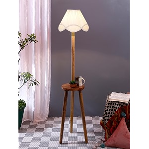 vintage cotton shade wood floor lamp -41-12x548inches-tripod natural