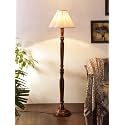 Vintage White Cotton Shade Floor Lamp with Wooden Base - Height 53.75 Inches | Designer Ambient Lighting for Bedroom, Living Room, Office, Bedside Table &amp; Classic Interiors | Ideal for Gifting