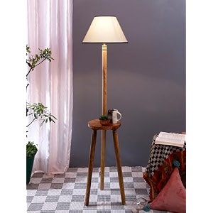 white amp black cotton conical wooden floor lamp -26-14x5575inches -tripod natural