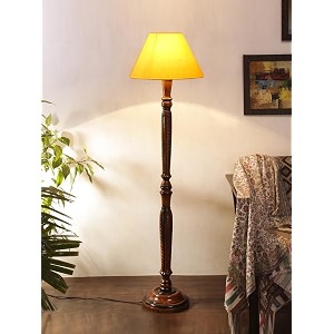 cotton shade floor lamp with wooden base - height 5575 inches yellow  decorative lighting for bedroom living room study bedside office amp home interiors  empire ideal for gifting