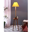 Yellow Cotton Conical Wooden Floor Lamp -24-(14x55.75inches) -Tripod Natural