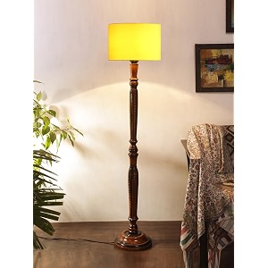 cotton shade floor lamp with wooden base - height 567 inches yellow  stylish decorative lamp for bedroom living room bedside table study room office amp hallways  ideal for gifting