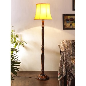 cotton shade floor lamp with wooden base - height 56 inches yellow  decorative home lighting for bedroom living room office study area bedside amp home interiors  cone ideal for gifting