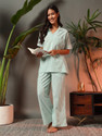 Ameerah Women Striped Green Shirt & Pyjama set