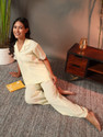 Ameerah Women Striped Yellow Shirt & Pyjama set