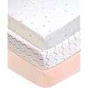 American Baby Company 3 Pack Fitted Crib Sheets 52x28", Blush Star/Zigzag