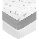 American Baby Company 3 Pack Fitted Crib Sheets 52x28", Stars/Gray/White