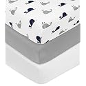 American Baby Company 3 Pack Fitted Crib Sheets 52x28",NavyWhale/Gray/White