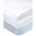 American Baby Company 3 Pack Fitted Crib Sheets 52x28", Blue Star/Zigzag