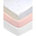 American Baby Company 3 Pack Fitted Crib Sheets 52x28", Stars/Blush/White