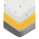 American Baby Company 3 Pack Fitted Crib Sheets 52x28", Yellow/Star/Gray