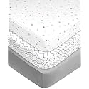 American Baby Company 3 Pack Fitted Crib Sheets 52x28", Grey Star/Zigzag