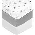 American Baby Company 3 Pack Fitted Crib Sheets 52x28, Alphabet/Gray/White